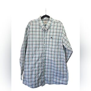 Cinch XL 100% Cotton Plaid Button Down Shirt Blue Gray Western Ranch Rodeo